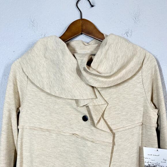 NEW! Kensie Offset Snap Front Cowl Neck Cardigan Long Sleeve Casual Cream - S - Picture 2 of 4